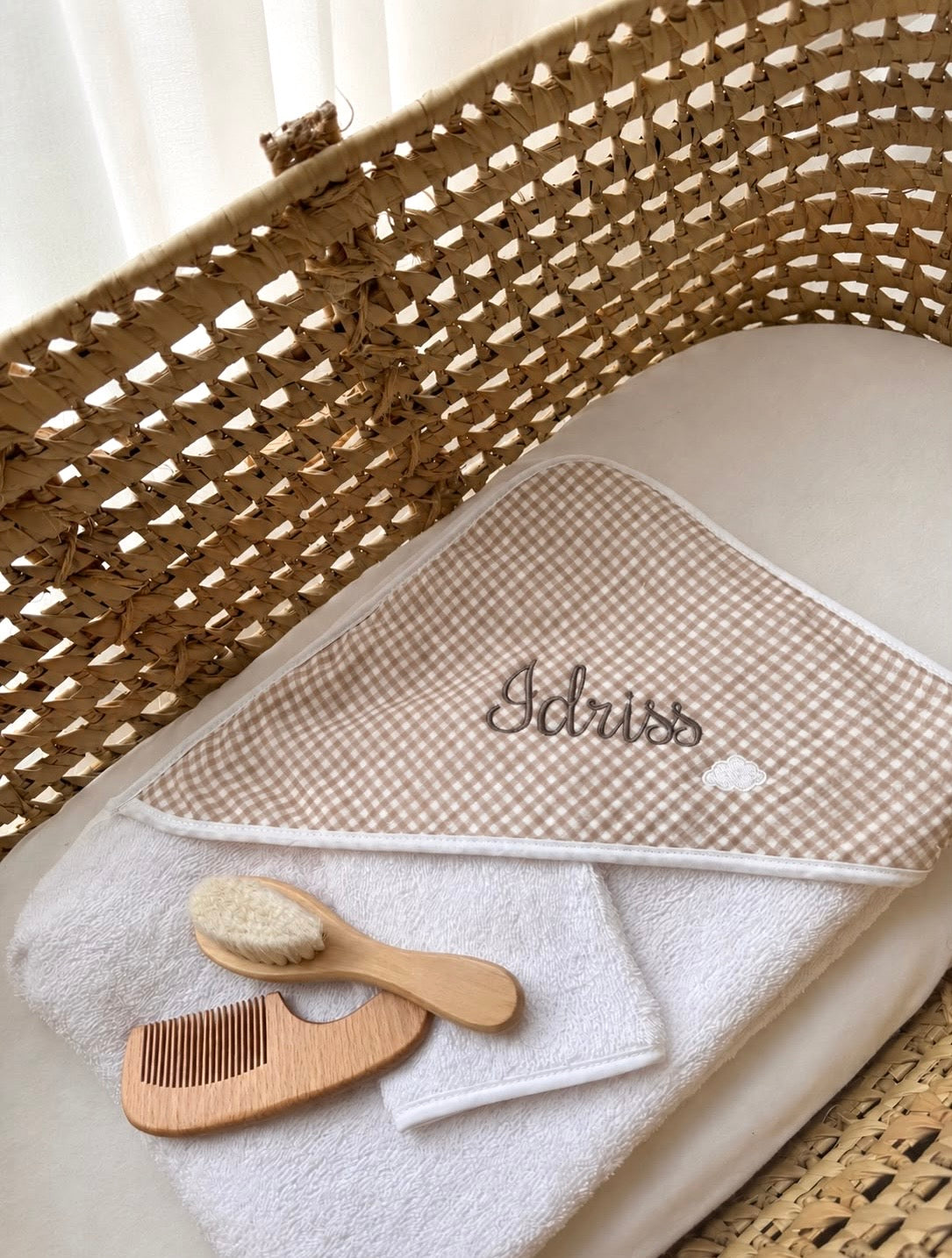 Cape de bain personnalisée - Vichy beige