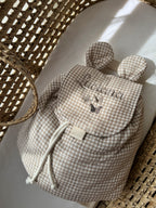 Sac à dos gaze de coton personnalisé - Vichy beige