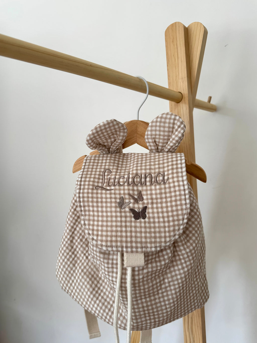 Sac à dos gaze de coton personnalisé - Vichy beige