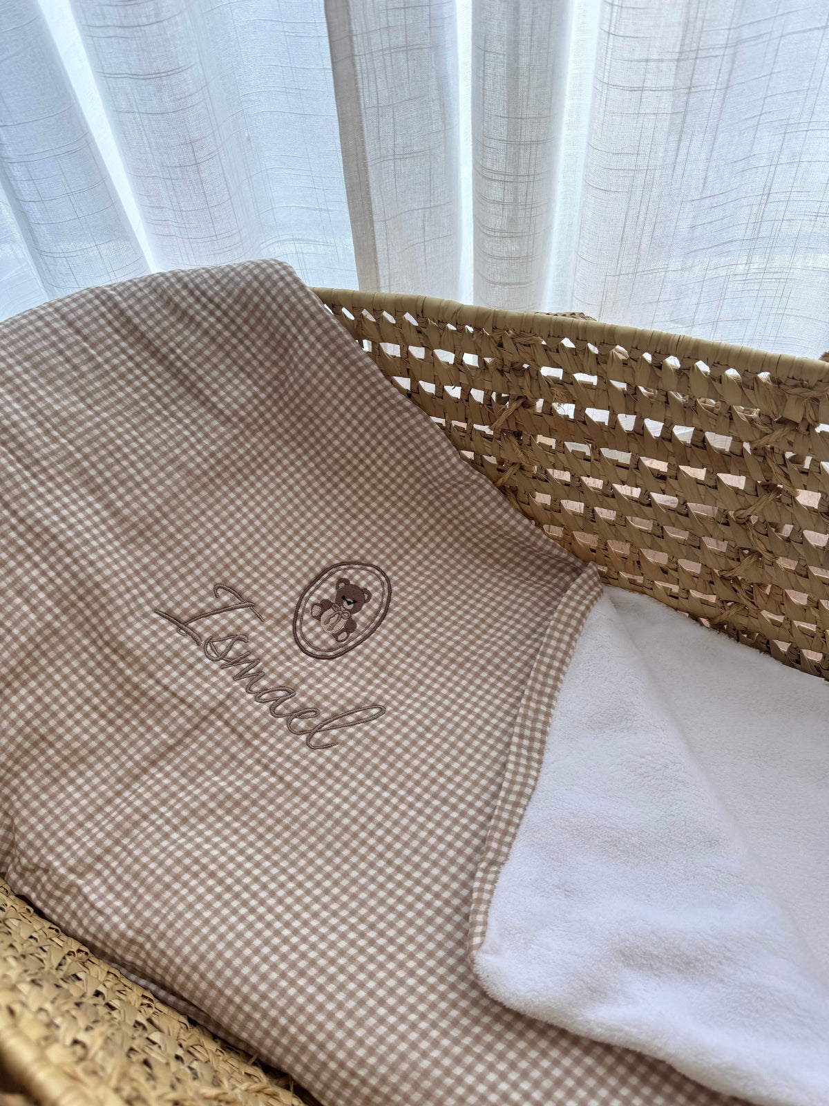 Couverture gaze de coton doublé polaire personnalisée - Vichy beige