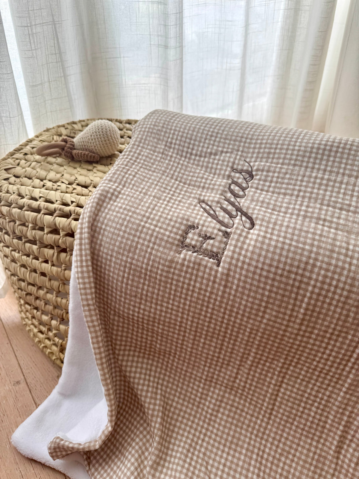 Couverture gaze de coton doublé polaire personnalisée - Vichy beige