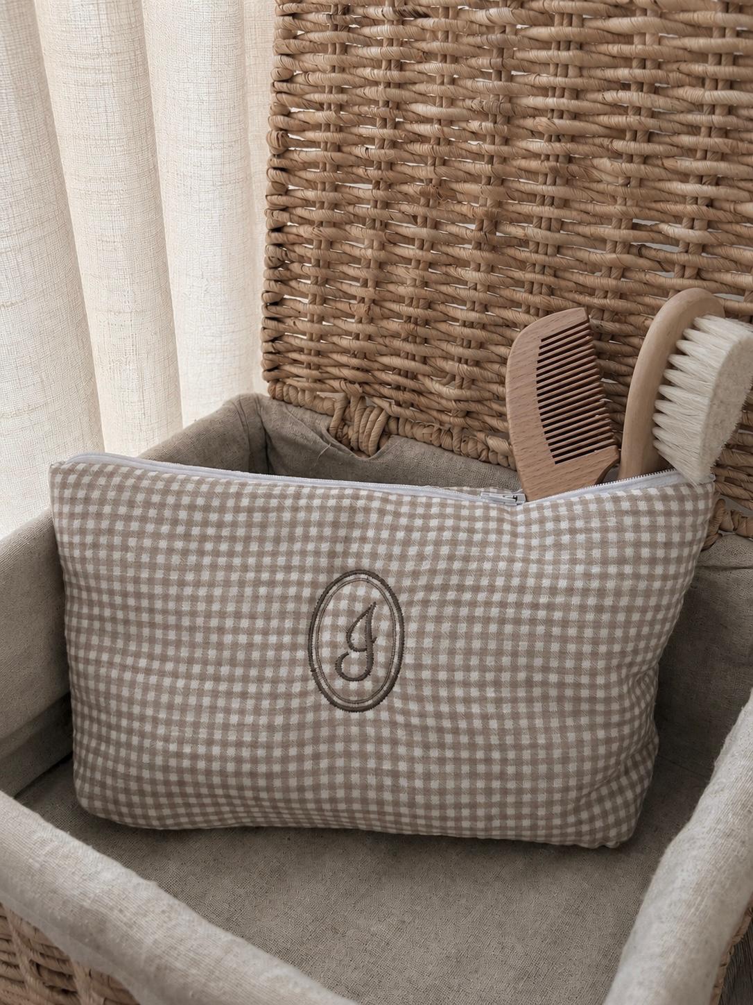 Trousse de toilette personnalisée - Vichy beige