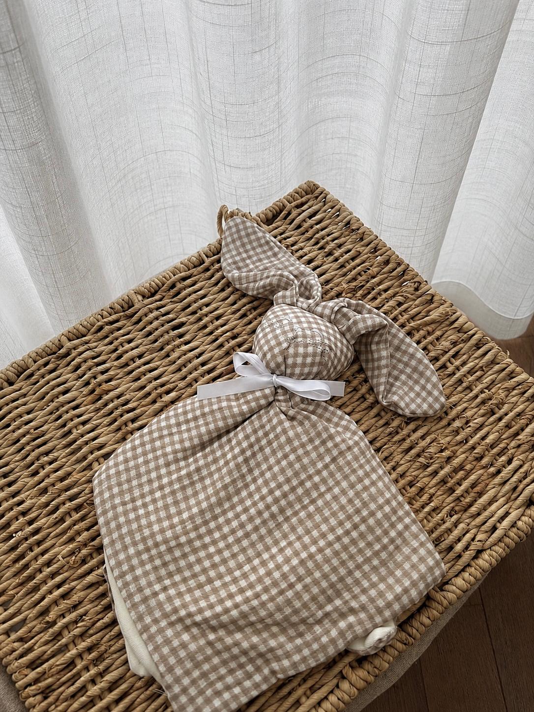 Doudou lapin gaze de coton personnalisé - Vichy